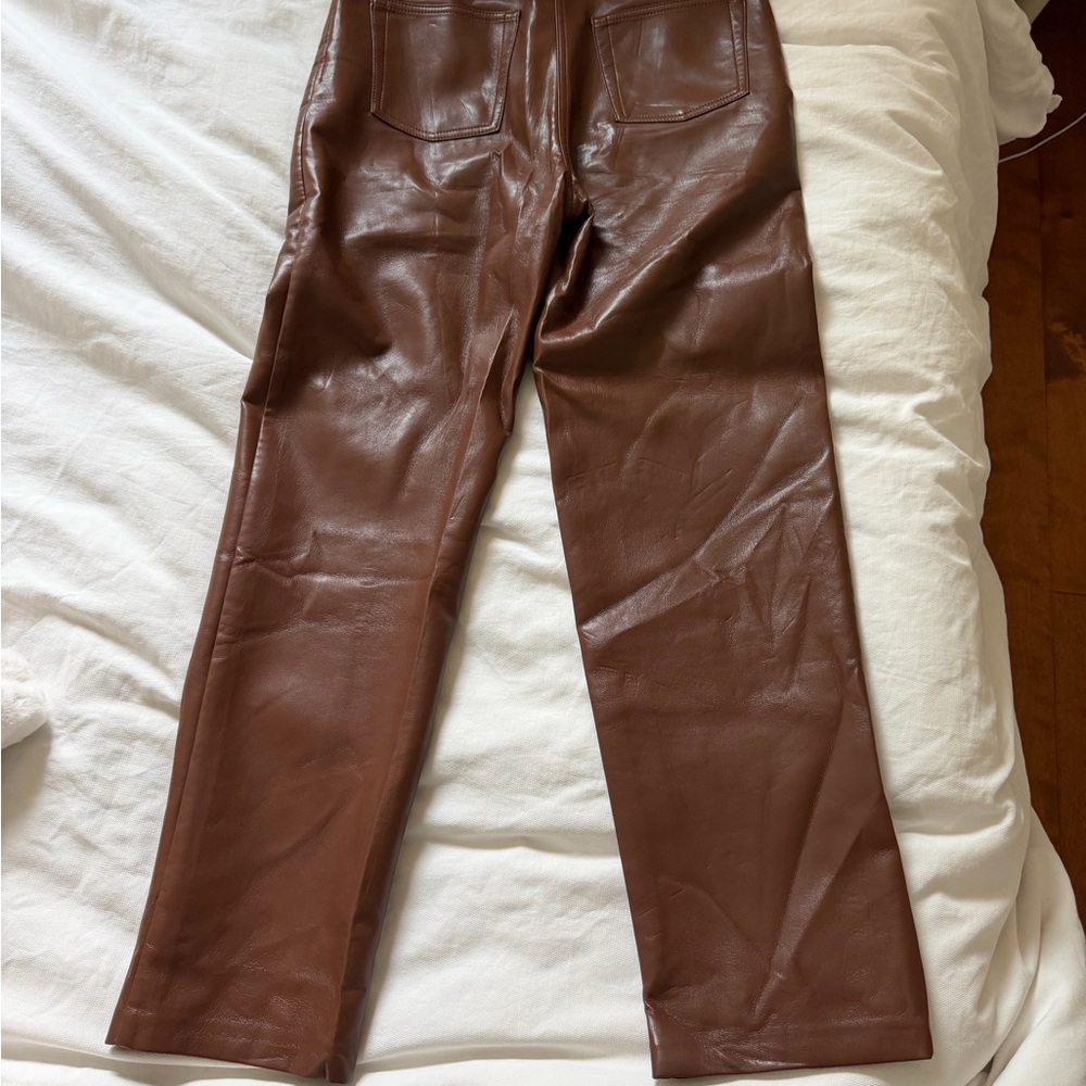 Aritzia Melina Faux Leather Straight-Leg Pants in Rich Brown - Picture 2 of 2